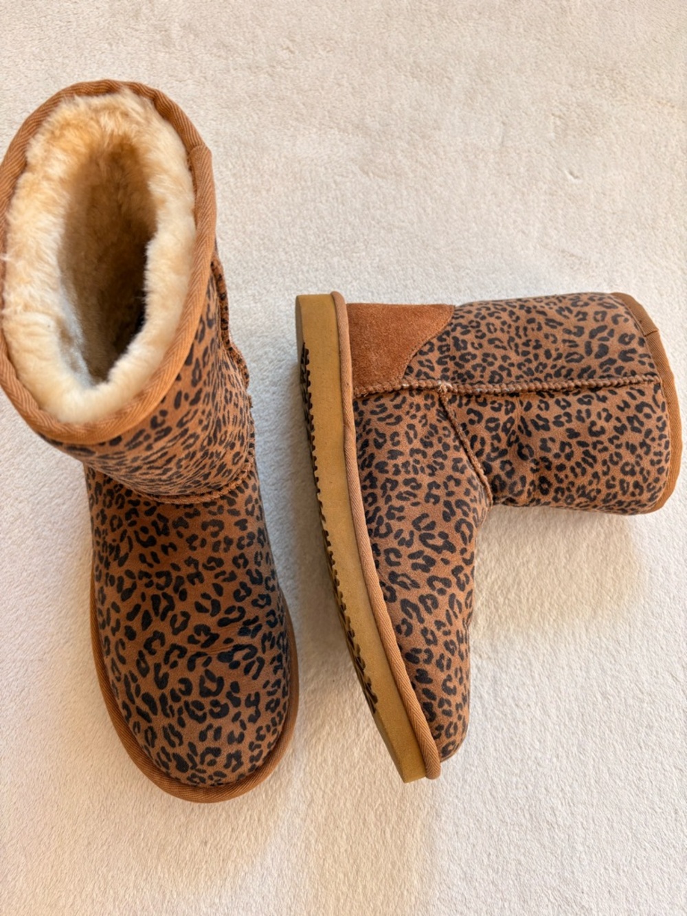 Cozie Step Cheetah Print Suede Shearling Pull On Winter Boots Sz 8